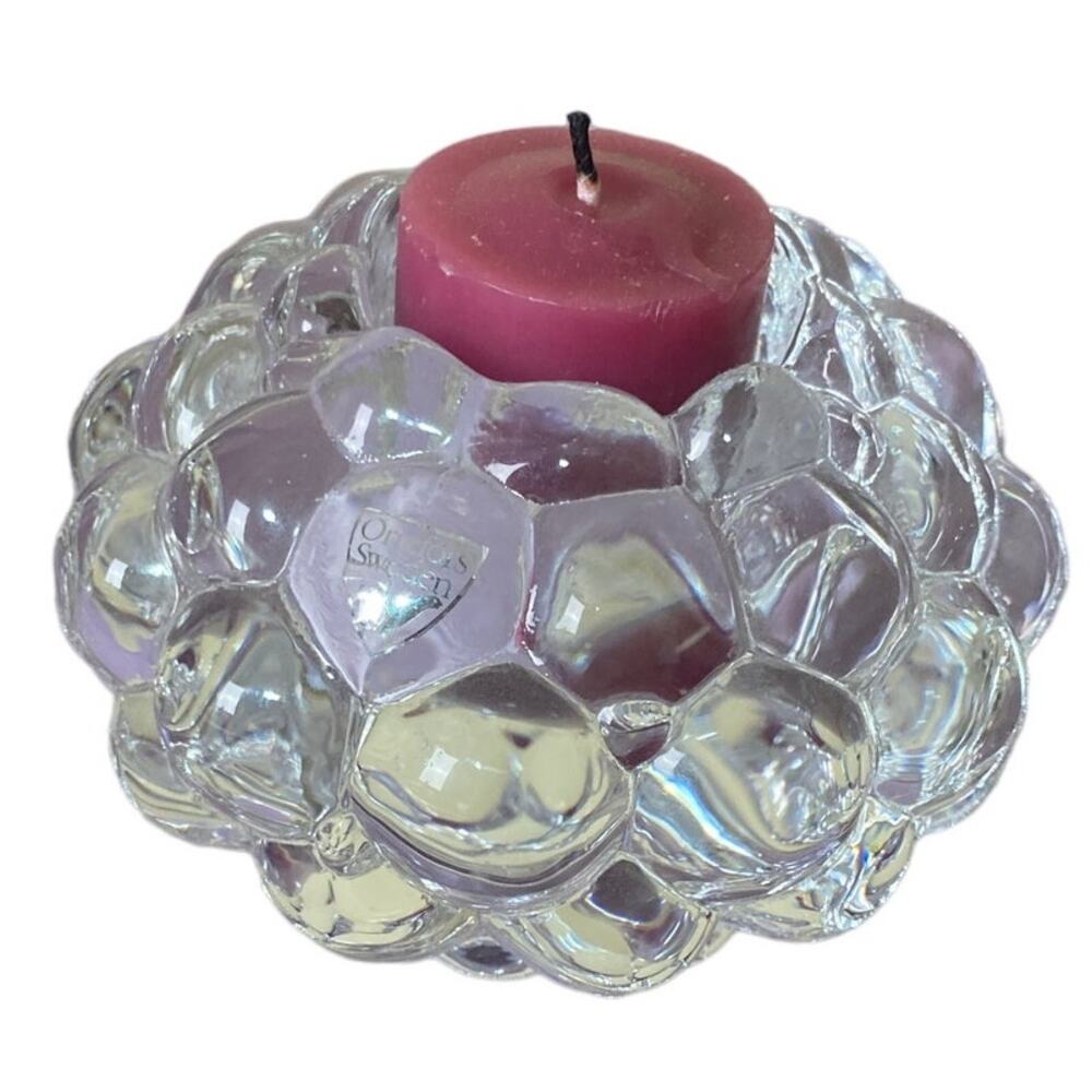 Crystal Bubble Votive Holder Orrefors Sweden Signed Raspberry Heavy‎